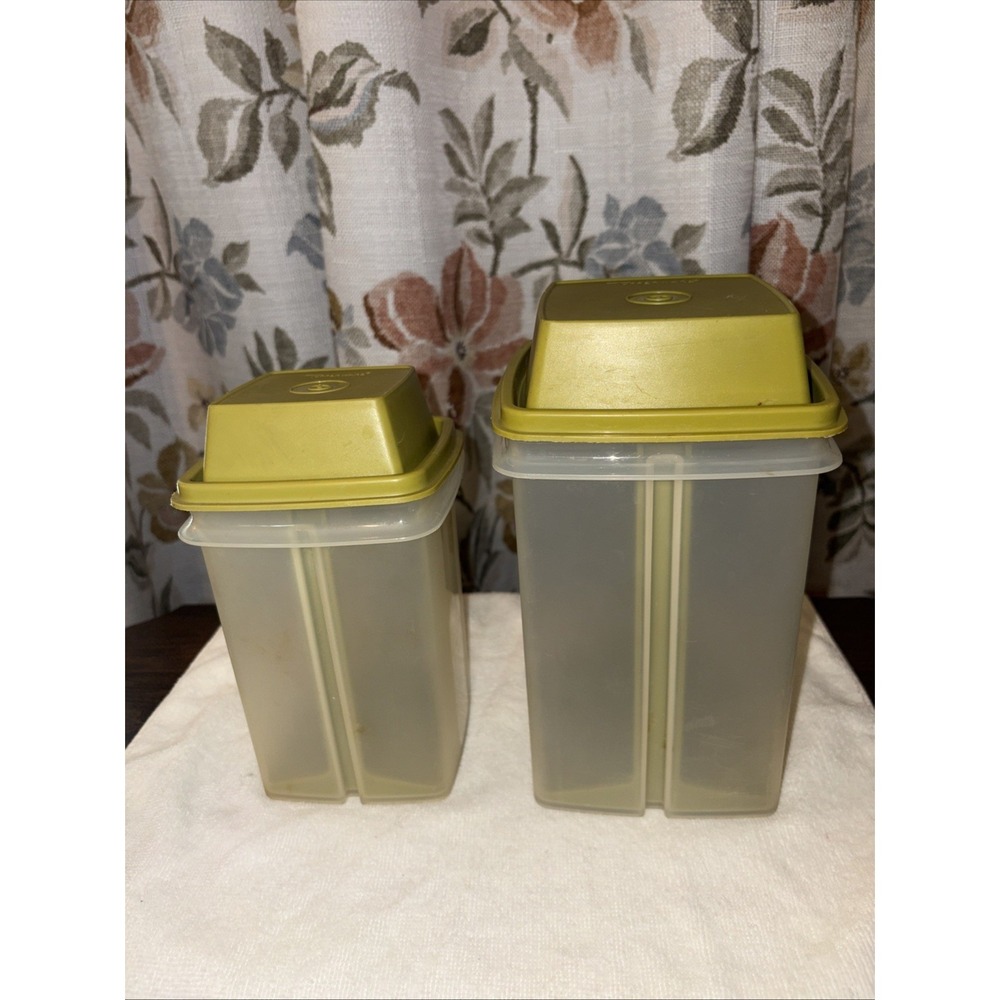 Lot of 2 Vintage Tupperware Pick-a-Deli Avocado Green Pickle Olive Keeper Set